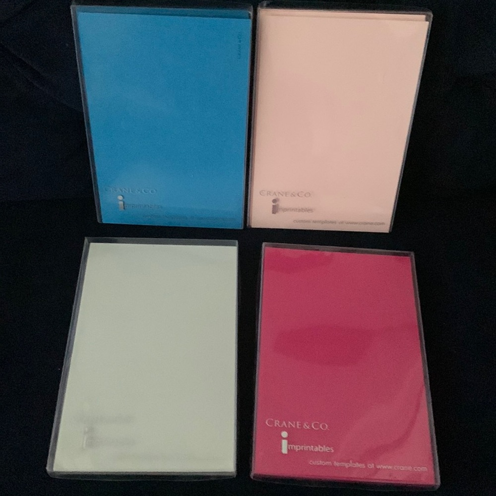 Crane and Co imprintables flat card’s 4 pack stationery.  Cards only.